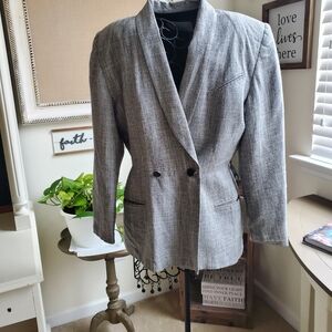 Michelle Stuart Gray Textured Double-Breasted Blazer